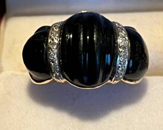 14k carved onyx diamond band. 