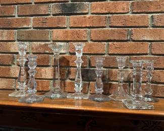 Glass and crystal candlestick holders - wedding or shower decor 