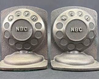 Pair of WSYR Radio Bookends NBC Broadcasting Cast Iron