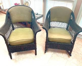 Antique Wicker Straight Chair and Rocking Chair