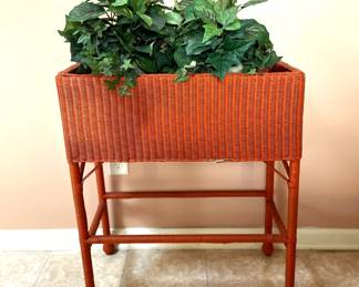 Antique Wicker Plant Stand with Metal Insert