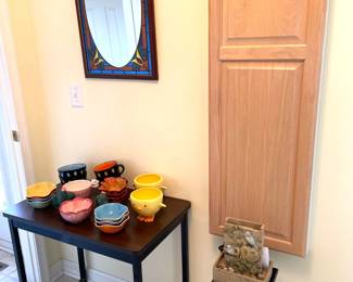 Stain Glass Mirror, Pottery and Table Top Water Fountain