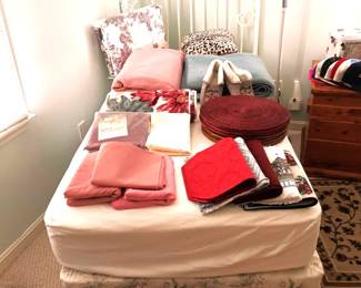 Twin Iron Headboard Bed Set, Linens and Picture Frames