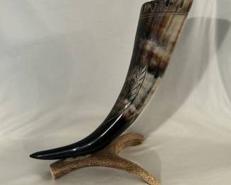 Viking Drinking Horn on Antler Stand