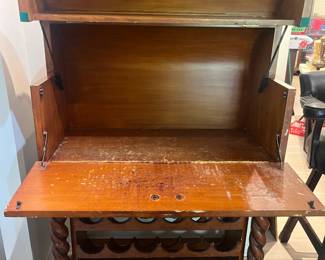 Jacobean style dome top wine cabinet with wine rack (see previous photo also) As is
