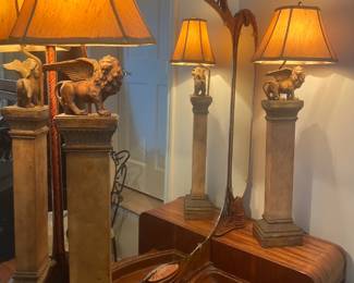 Pair of winged lion lamps