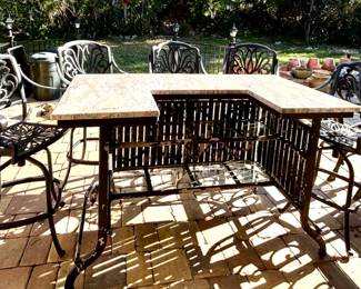Wrought Iron/marble top bar w/5 swivel seats