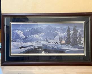 Charlie Gause, Alaska Iditarod, "Winter Moon", signed, also signed by Marting Buser, Libby Riddles and Herlae Nayokpuk, 45 x 25