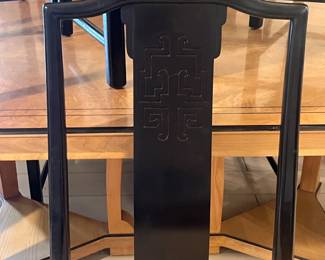 12 Dining chairs, 2 captain arm chairs; measure 19"to seat cushions, 40" to chair back tops.