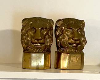 Vintage MCM Brass Lion Bookends