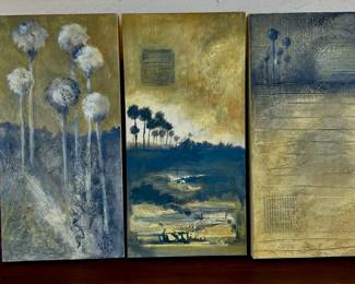 Trish Thompson is a mixed media painter and retired professor in the Cultural Arts Department of Daytona State College. We are offering an extensive collection of her original works ranging in price from $20/up.