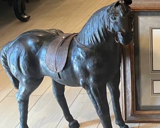 Vintage Leather Wrapped Paper Mache Horse
