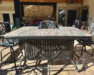 Wrought Iron/marble top bar w/5 swivel seats
