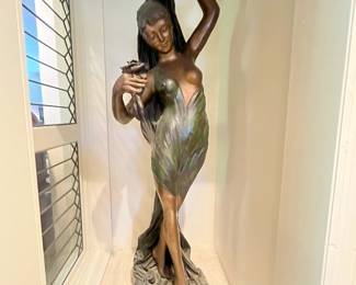 55" Danza dl Flori Ceragieli Art Deco bronze statue, "Dancer Flower Art", signed