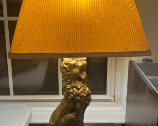 Robert Abbey Hollywood Regency style brass lion table lamp w/original shade