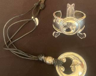 Kieselstein-Cord Silver Moon Pendant and Cuff Bracelet
