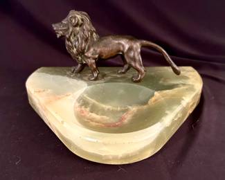 Bronze Lion Pin Dish on Marble
