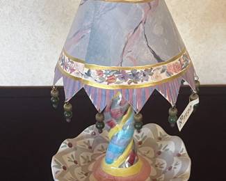 Mackenzie Childs Ceramic Fluted Twist Candlestick w/paper shade