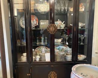 Asian style lighted China cabinet by Century, 58“ x 16“ x 80“