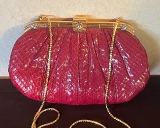 Judith Leiber Red Snake Skin Handbag