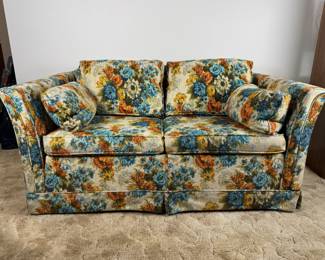 70s Vintage Floral Wood-Bridge Furniture Industries Inc Loveseat