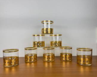 8 MCM Culver 'Antigua' 22k Gold Trim Double Old Fashioned Glasses