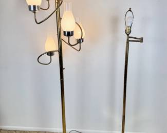 Mid-Century Brass Tone Five-Light Floor Lamp & Reading Lamp