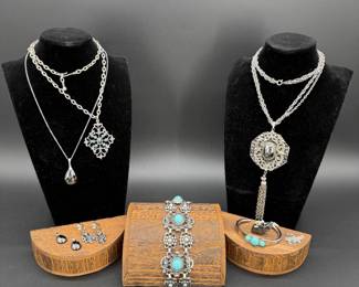 Vintage Silver Tone Jewelry Faux Turquoises & Hematite - Avon, Emmons