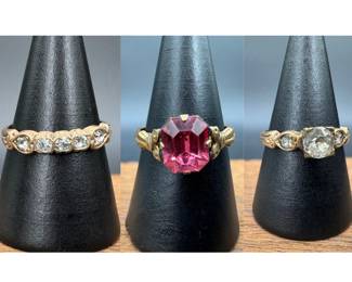 Set of 3 Vintage 14K RGP Costume Jewelry Rings
