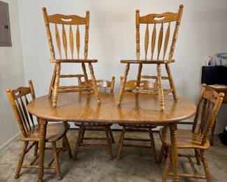 Vintage Farmhouse Solid Wood Dining Chairs + Dining Table w/ 2 Leaves