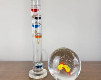 Galileo Thermometer & 2 Fish Swimming Paperweight