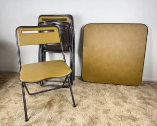 1970s MCM Harvest Gold Cosco Folding Table & Chairs