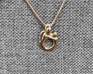 Kavnar 14k Gold Parents & Child Pendant on 14k Italian Gold Chain