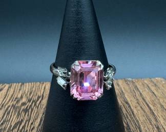 Vintage Sterling Ring w/ Pink and White Stones or Glass