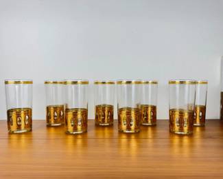8 MCM Culver 'Antigua' 22k Gold Trim Highball Glasses