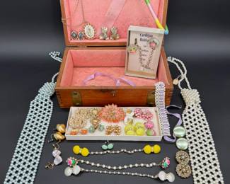 1940s - 1970s Costume Jewelry in Mione Treasure Chest Jewelry Box