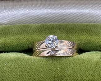 Vintage 14k Gold & Diamond Ring - Wedding Band & Engagement Band