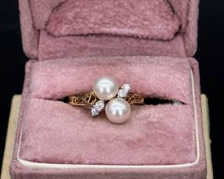 Vintage 14k Gold, Pearl, & Diamond Ring