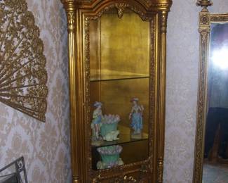 Hollywood Regency Corner Cabinet with Glass Door