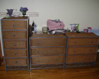 3 Matching Rattan & Metal Dressers