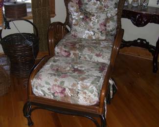 Bamboo and Metal Chair with Ottoman - Very Well Made and Heavy