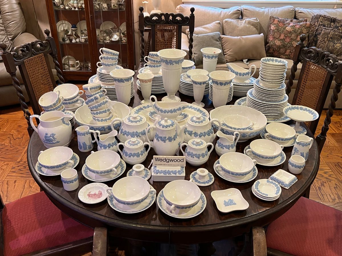 OF Etruria & Barlaston Wedgwood Embossed Queen’s ware - Blue & White China Set