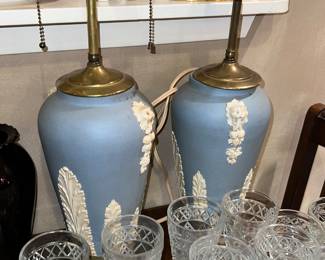 Pair of Jasperware Blue & white wedgwood Lamps