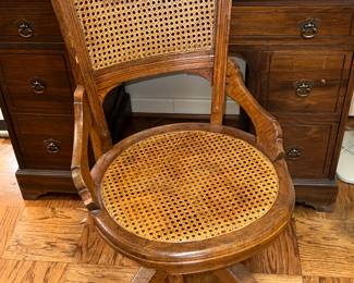Solid oak Swivel Cane Office Chair
