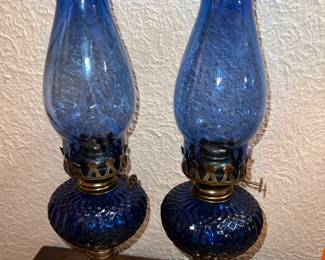 Pair of Blue oil lamps