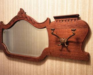 Oak Hall Mirror with original hooks