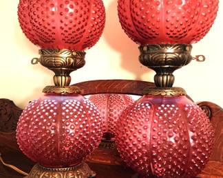 Fenton Cranberry Hobnail Table Lamps
