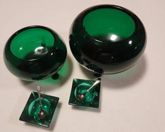 VTG Anchor Hocking Square Dark Green Glass Ashtray MCM with 4 Slots (Used as Candy Dish also)