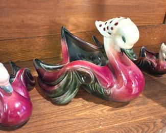 Large Hull Goose Planter, #74 with Polka Dot Bandana, Maroon and Dark Green, Medium and Small Available