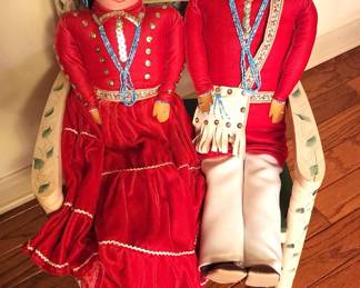 NAVAJO AMERICAN INDIAN CLOTH DOLLS, PAIR 9", HANDMADE